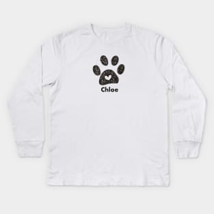 Chloe name made of hand drawn paw prints Kids Long Sleeve T-Shirt